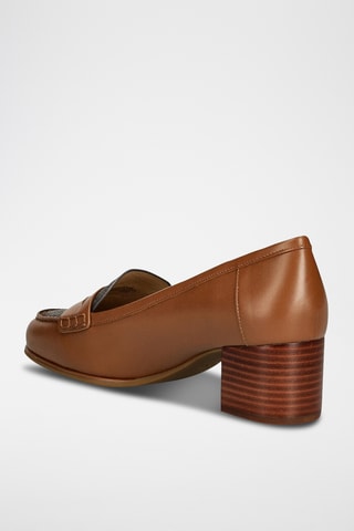 Mocassins à talons en cuir - Marron