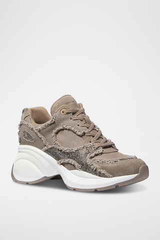 Linnen Wedge Sneakers - Beige