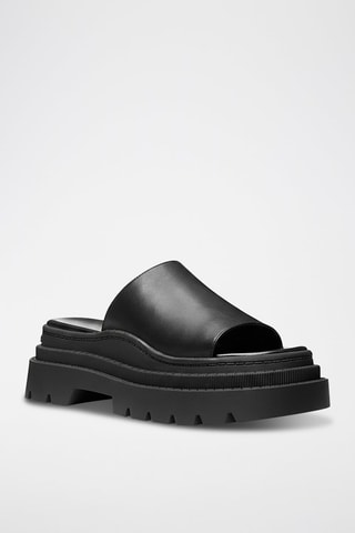 Mules plateformes en cuir - Noir