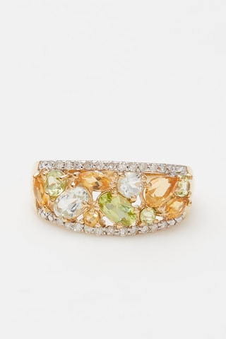 ##Bague Praziomix - Or jaune, diamants, améthystes, citrines et péridots