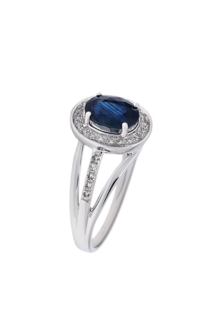 ##Bague Cornelia - Or blanc, diamants et saphir