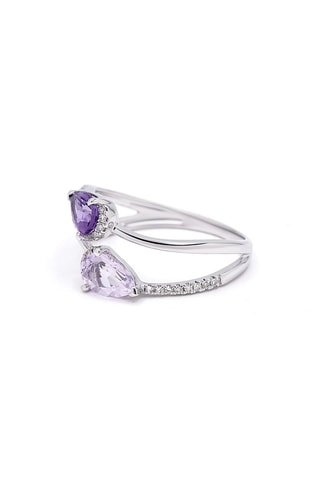 ##Bague Lauriane - Or blanc, diamants, améthyste et péridot