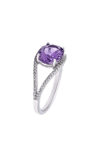 ##Bague - Or blanc, diamants et améthyste