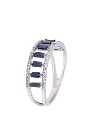 ##Bague - Or blanc, diamants et saphirs