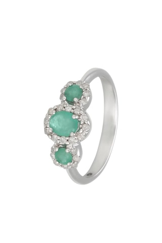##Bague - Or blanc, diamants et émeraudes