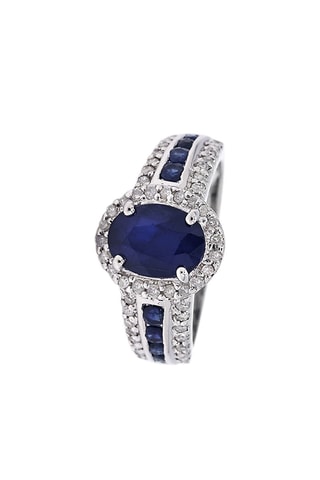 ##Bague - Or blanc, diamants et saphirs