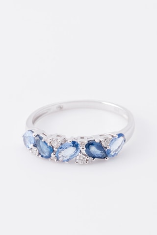 ##Bague - Or blanc, diamants et saphirs