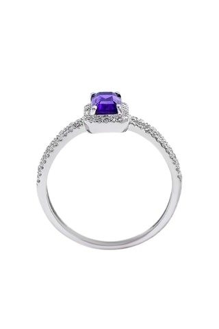 ##Bague - Or blanc, diamants et améthyste