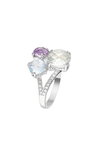 ##Bague Précieuses - Or blanc, topaze, améthystes et diamants