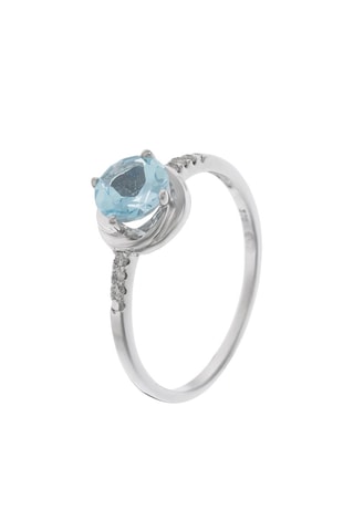 ##Bague Long Island Or blanc, diamants et topaze