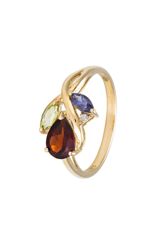 ##Bague Lys précieux - Or jaune, diamant, grenat, péridot et iolite