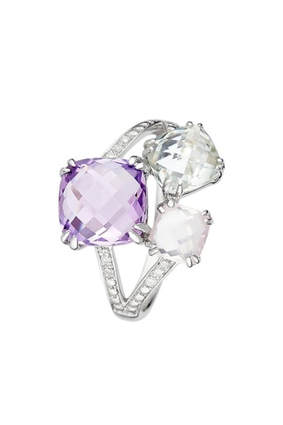 ##Bague Précieuses Divines   Or blanc, diamants, améthystes et quartz rose