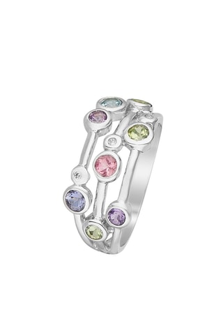 ##Bague L'Eclosion - Or blanc, diamants et pierres semi-précieuses