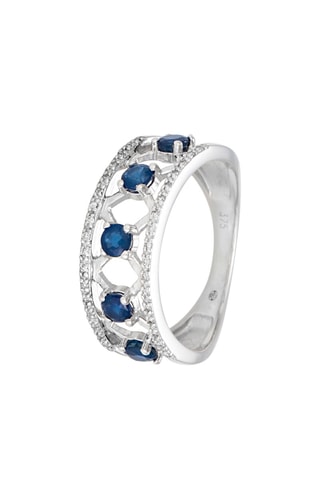 Bague - Or blanc, diamants et saphirs