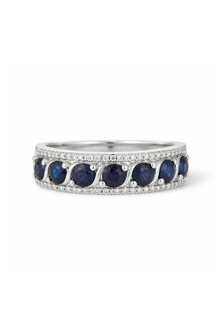 ##Bague Sitra - Or blanc, diamants et saphirs