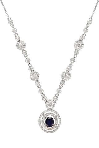 ##Collier - Or blanc, diamant et saphir