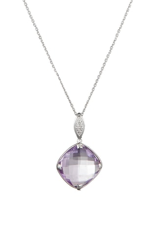 ##Pendentif Améthyste square Or blanc, diamants et améthyste