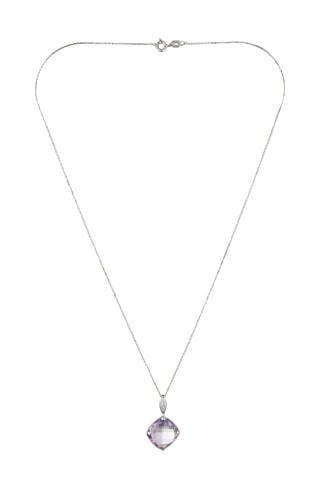 ##Pendentif Améthyste square Or blanc, diamants et améthyste
