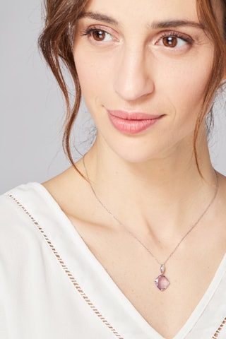 ##Pendentif Améthyste square Or blanc, diamants et améthyste