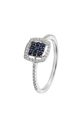 Ring Carré Bleuté - Witgoud, Diamanten en Saffieren