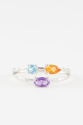 Ring Trio Coloré - Witgoud, Diamanten, Amethist, Topazen en Citrienen