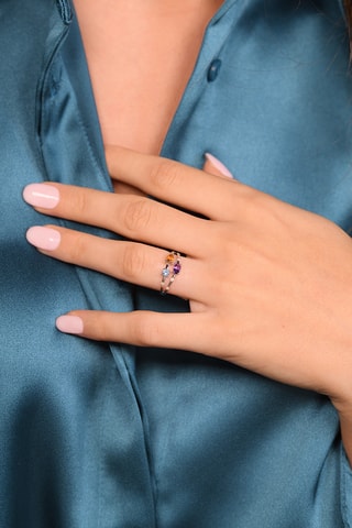 Ring Trio Coloré - Witgoud, Diamanten, Amethist, Topazen en Citrienen