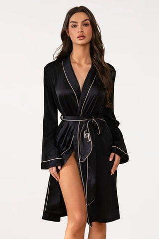 Peignoir en satin Abby - Noir