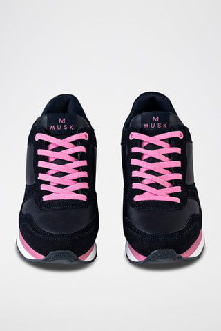 Wedge Sneakers Marineblauw en Roze - Zwart