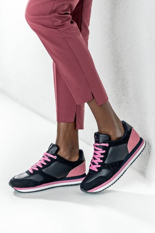 Wedge Sneakers Marineblauw en Roze - Zwart