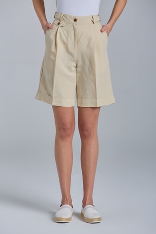 Short en lin taille haute - Beige