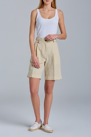 Short en lin taille haute - Beige