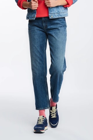Jean straight taille haute - Bleu