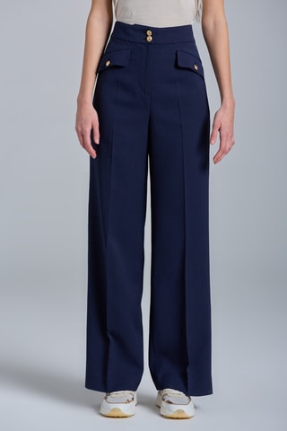 Pantalon wide legs taille haute - Bleu nuit