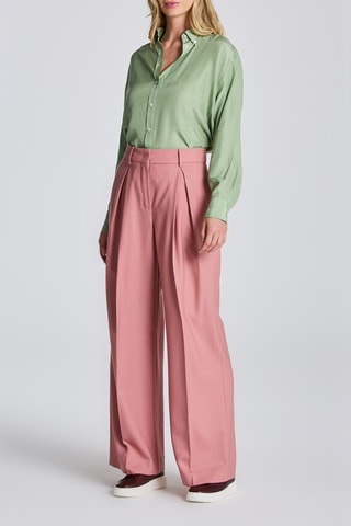 Pantalon wide legs en laine taille haute - Rose