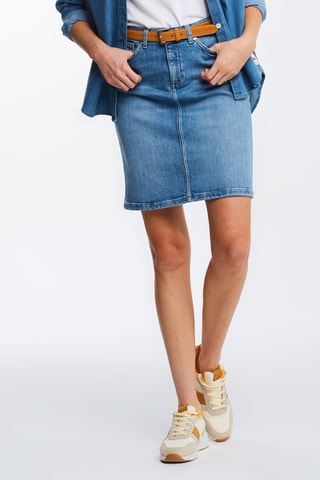 Jupe droite en jean taille haute - Bleu