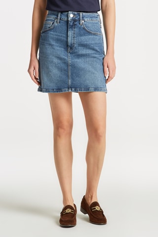 Jupe droite en jean taille haute - Bleu