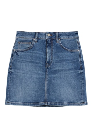 Jupe droite en jean taille haute - Bleu