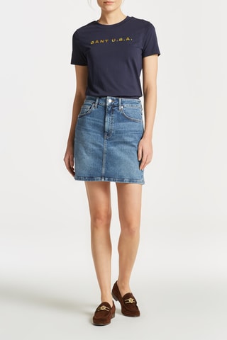 Jupe droite en jean taille haute - Bleu