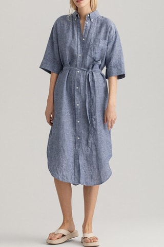 Robe chemise en lin - Bleu marine chiné