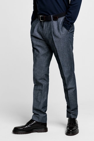 Pantalon slim en lin - Bleu marine chiné