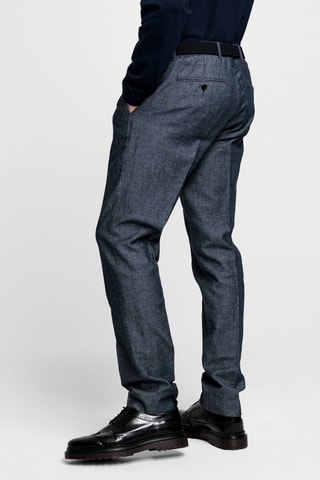 Pantalon slim en lin - Bleu marine chiné