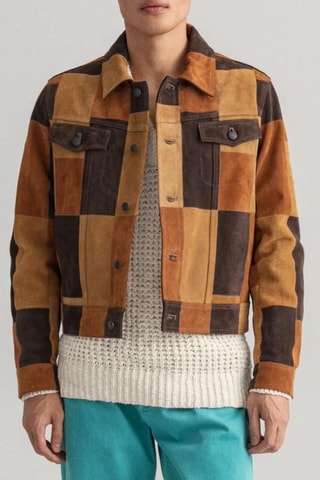 Veste en cuir de veau nubuck - Kaki