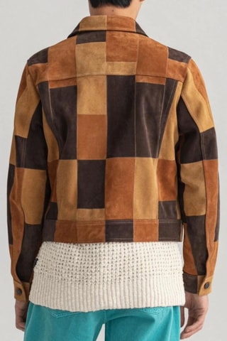 Veste en cuir de veau nubuck - Kaki