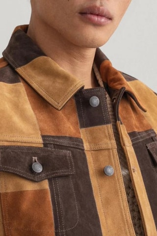 Veste en cuir de veau nubuck - Kaki
