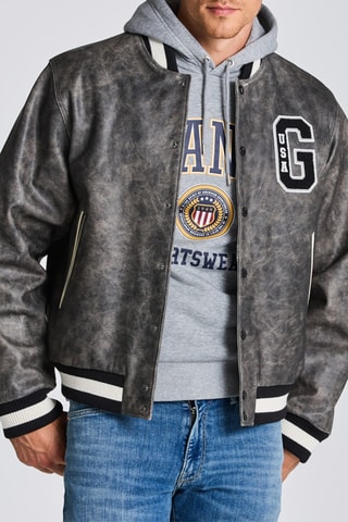 Bomber en cuir de veau - Gris foncé chiné