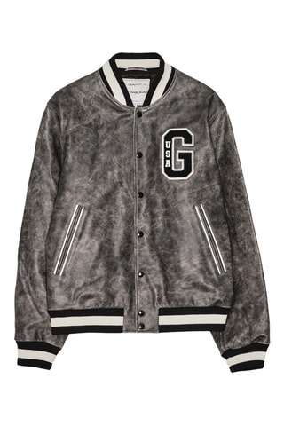 Bomber en cuir de veau - Gris foncé chiné