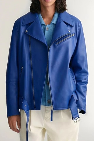Veste en cuir d'agneau - Bleu électrique