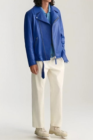 Veste en cuir d'agneau - Bleu électrique