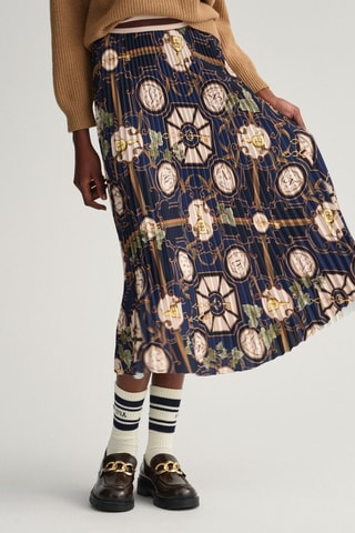 Jupe plissée midi taille haute - Bleu marine
