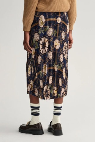 Jupe plissée midi taille haute - Bleu marine